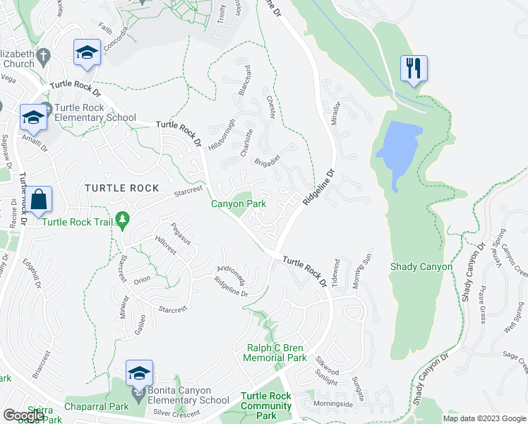 map of restaurants, bars, coffee shops, grocery stores, and more near 159 Canyon Park in Irvine