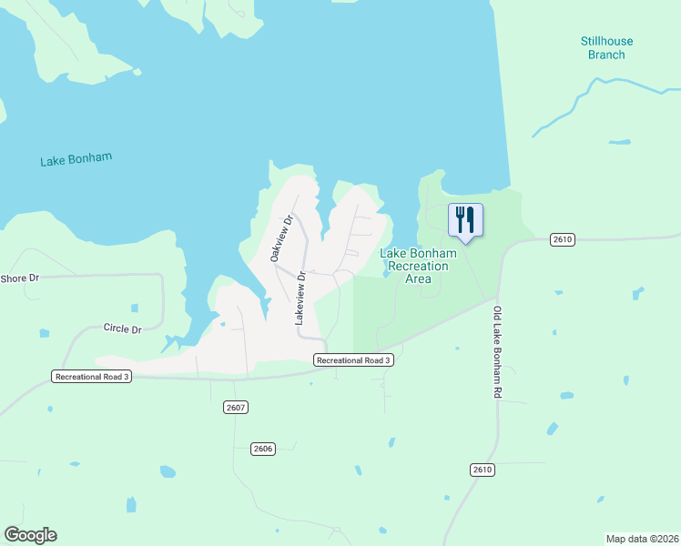 map of restaurants, bars, coffee shops, grocery stores, and more near 3405 Cedar View Drive in Bonham
