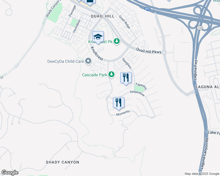 map of restaurants, bars, coffee shops, grocery stores, and more near 119 Tearose in Irvine
