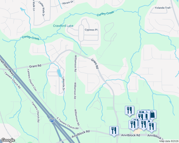 map of restaurants, bars, coffee shops, grocery stores, and more near 4029 Grant Road in Ellenwood