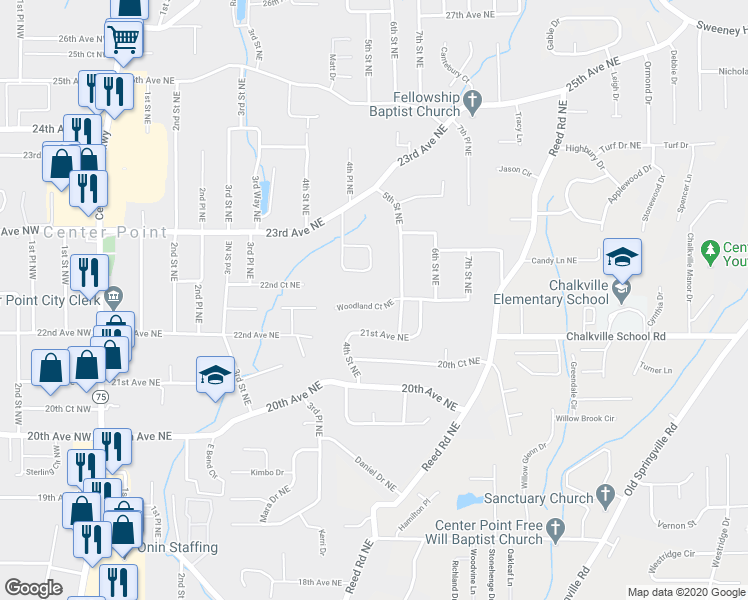 map of restaurants, bars, coffee shops, grocery stores, and more near 428 Woodland Court Northeast in Birmingham