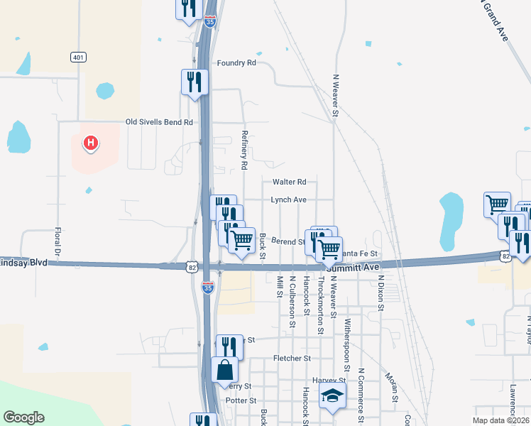 map of restaurants, bars, coffee shops, grocery stores, and more near 1816 Buck Street in Gainesville