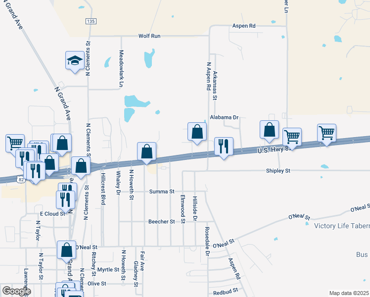 map of restaurants, bars, coffee shops, grocery stores, and more near 2005 U.S. 82 in Gainesville