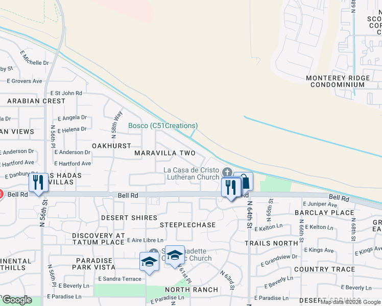 map of restaurants, bars, coffee shops, grocery stores, and more near 6123 East Campo Bello Drive in Scottsdale