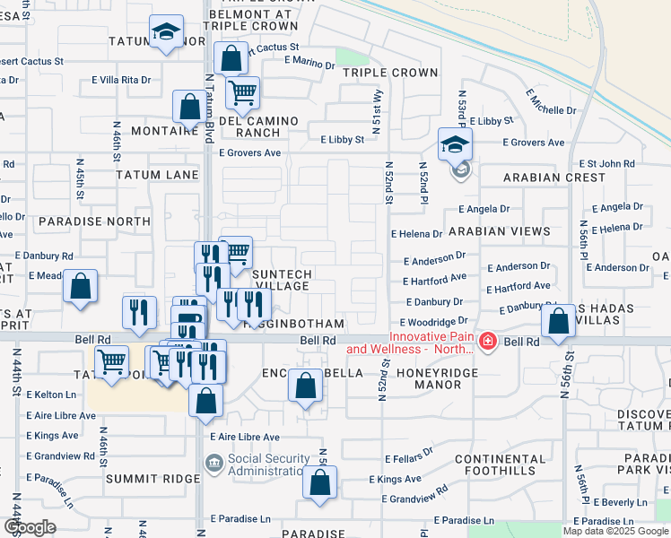map of restaurants, bars, coffee shops, grocery stores, and more near Gallop Way in Scottsdale