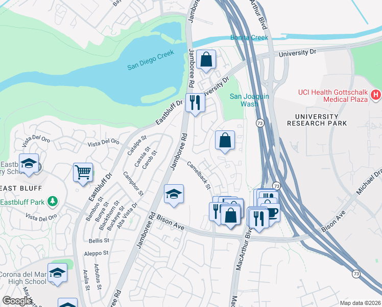 map of restaurants, bars, coffee shops, grocery stores, and more near 2973 Corte Portofino in Newport Beach