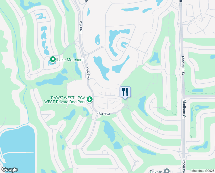 map of restaurants, bars, coffee shops, grocery stores, and more near 80262 Champions Way in La Quinta