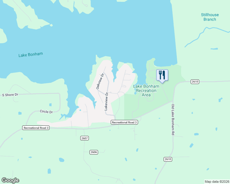 map of restaurants, bars, coffee shops, grocery stores, and more near 3405 Cedar View Drive in Bonham