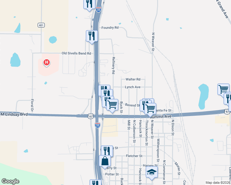 map of restaurants, bars, coffee shops, grocery stores, and more near 1816 Refinery Road in Gainesville