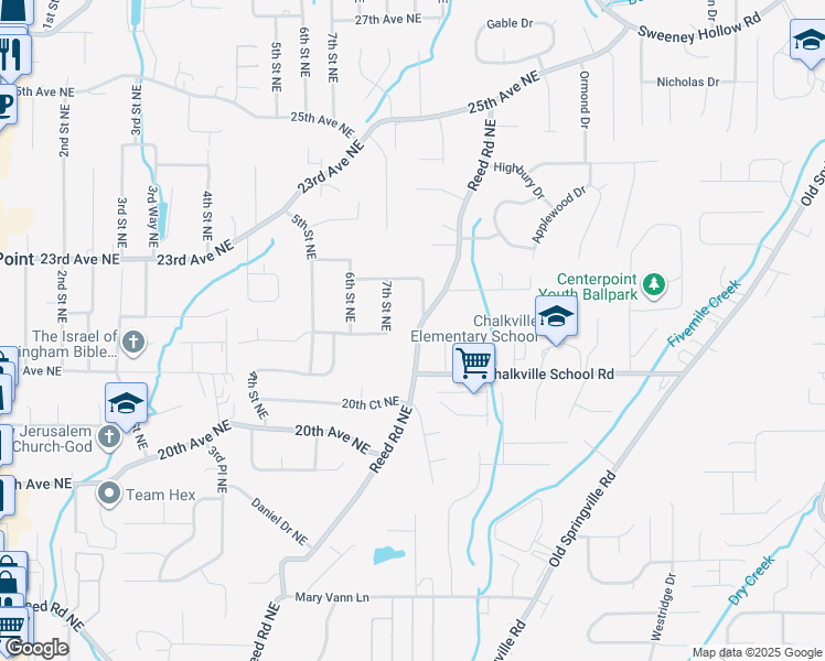 map of restaurants, bars, coffee shops, grocery stores, and more near 2224 Reed Road Northeast in Center Point