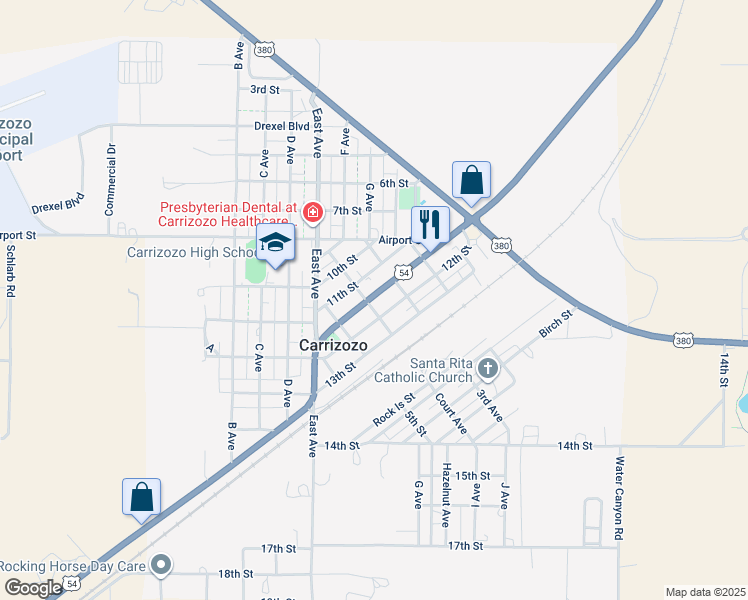map of restaurants, bars, coffee shops, grocery stores, and more near 315 Central Avenue in Carrizozo