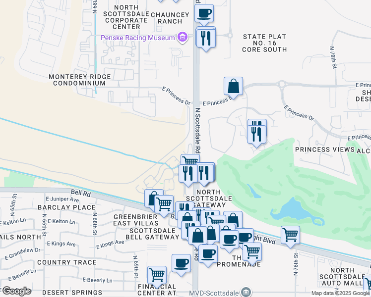 map of restaurants, bars, coffee shops, grocery stores, and more near 17212 North Scottsdale Road in Scottsdale