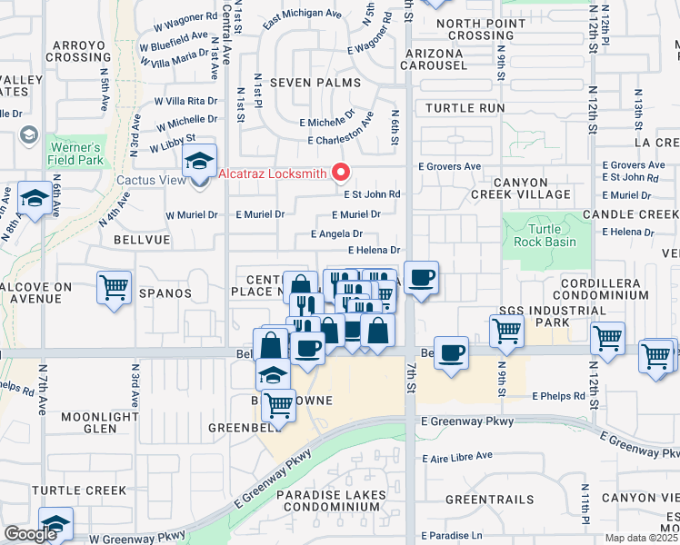 map of restaurants, bars, coffee shops, grocery stores, and more near 17238 North 3rd Place in Phoenix