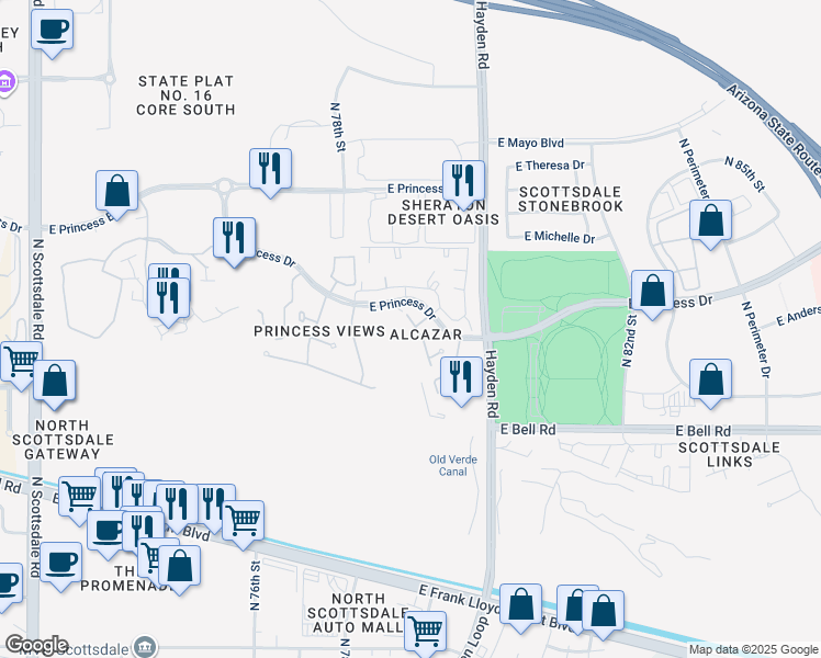 map of restaurants, bars, coffee shops, grocery stores, and more near 7902 East Campo Bello Drive in Scottsdale