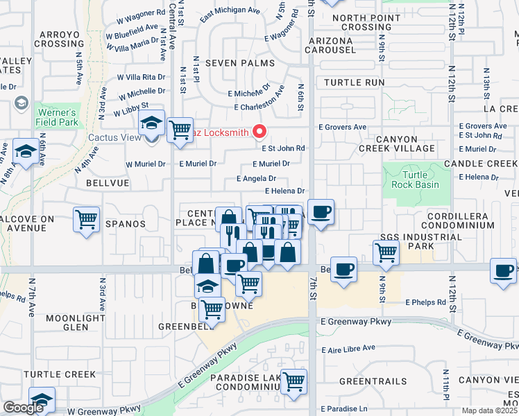 map of restaurants, bars, coffee shops, grocery stores, and more near 17238 North 3rd Place in Phoenix