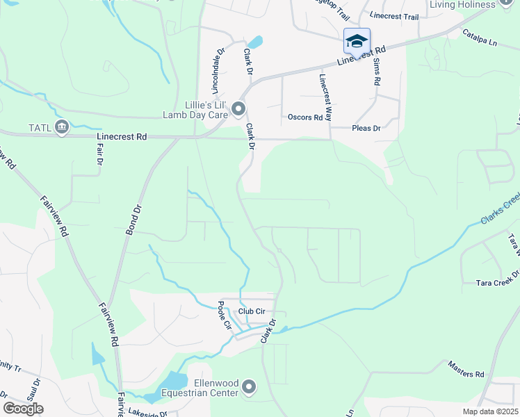 map of restaurants, bars, coffee shops, grocery stores, and more near 203 Leigh Drive in Ellenwood