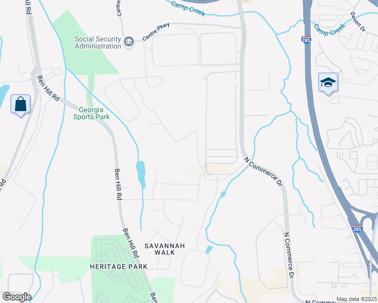 map of restaurants, bars, coffee shops, grocery stores, and more near 5360 Somerlane Trail Southwest in College Park