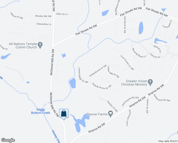 map of restaurants, bars, coffee shops, grocery stores, and more near 2459 Rolling Acres Drive Southwest in Conyers