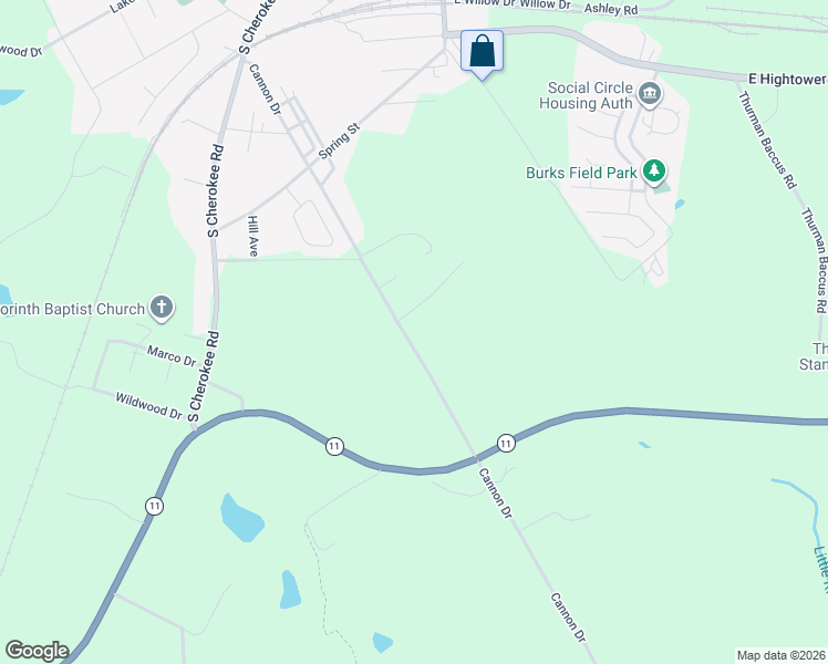 map of restaurants, bars, coffee shops, grocery stores, and more near 110 Elder Drive Southeast in Social Circle