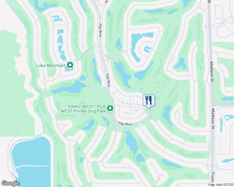 map of restaurants, bars, coffee shops, grocery stores, and more near 80234 Champions Way in La Quinta