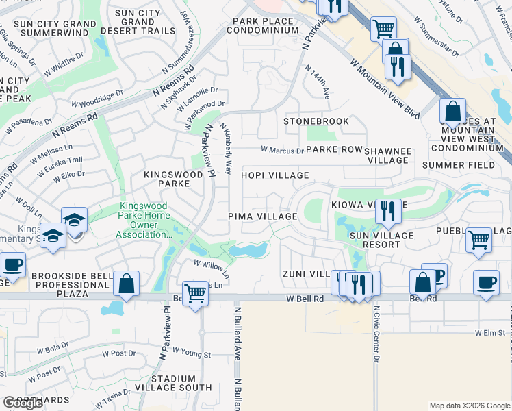 map of restaurants, bars, coffee shops, grocery stores, and more near 14640 West Sandcreek Trail in Surprise