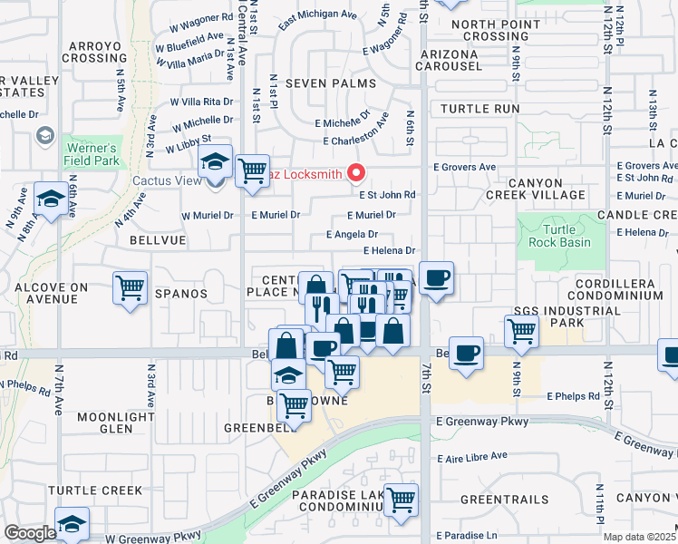 map of restaurants, bars, coffee shops, grocery stores, and more near 17238 North 3rd Place in Phoenix