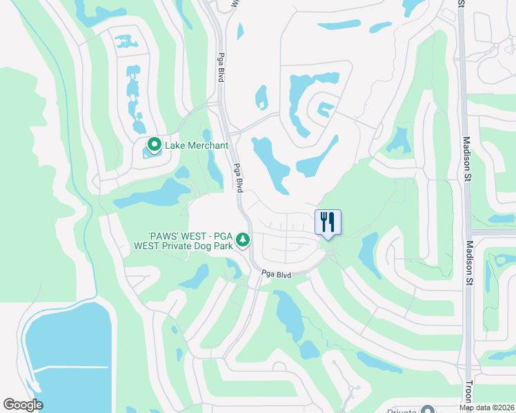 map of restaurants, bars, coffee shops, grocery stores, and more near 55724 Isleworth in La Quinta