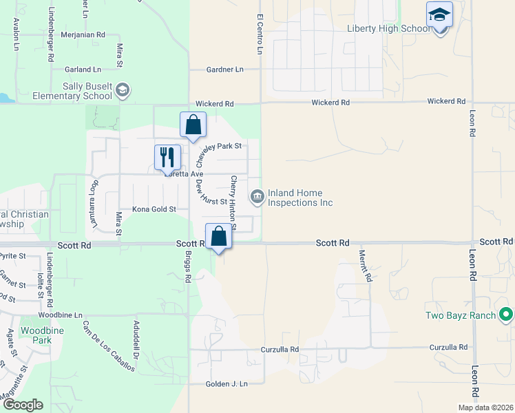 map of restaurants, bars, coffee shops, grocery stores, and more near 32875 El Centro Lane in Menifee