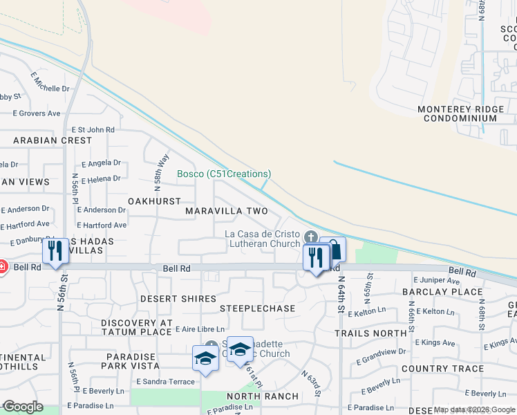 map of restaurants, bars, coffee shops, grocery stores, and more near 6123 East Campo Bello Drive in Scottsdale