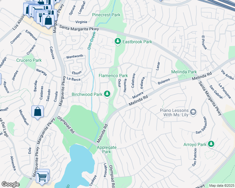 map of restaurants, bars, coffee shops, grocery stores, and more near 21961 Ontur in Mission Viejo