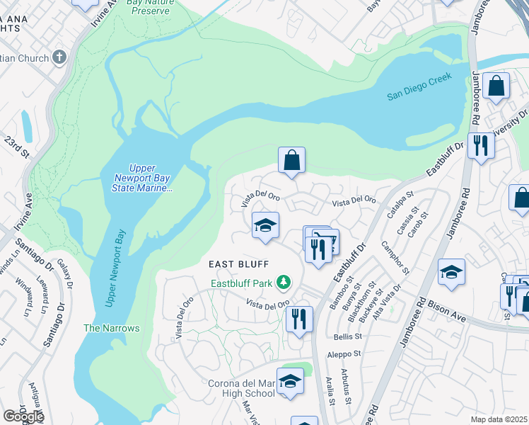 map of restaurants, bars, coffee shops, grocery stores, and more near 434 Vista Roma in Newport Beach