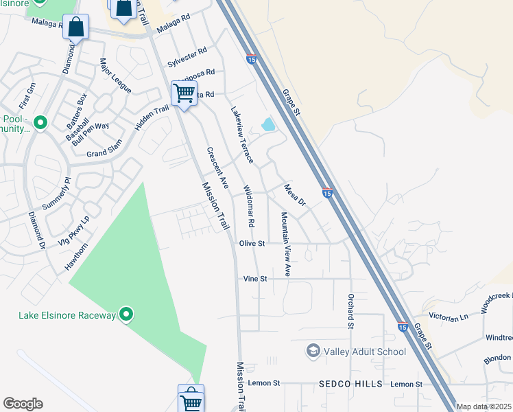 map of restaurants, bars, coffee shops, grocery stores, and more near 32860 Wildomar Road in Lake Elsinore