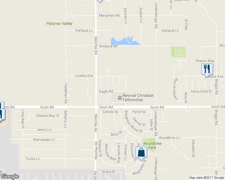 map of restaurants, bars, coffee shops, grocery stores, and more near 29126 Eagle Road in Menifee