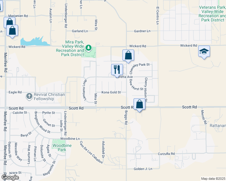 map of restaurants, bars, coffee shops, grocery stores, and more near 32863 Charismatic Circle in Menifee