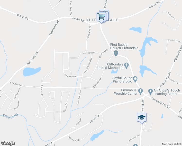 map of restaurants, bars, coffee shops, grocery stores, and more near 4125 Cranwood Drive in College Park