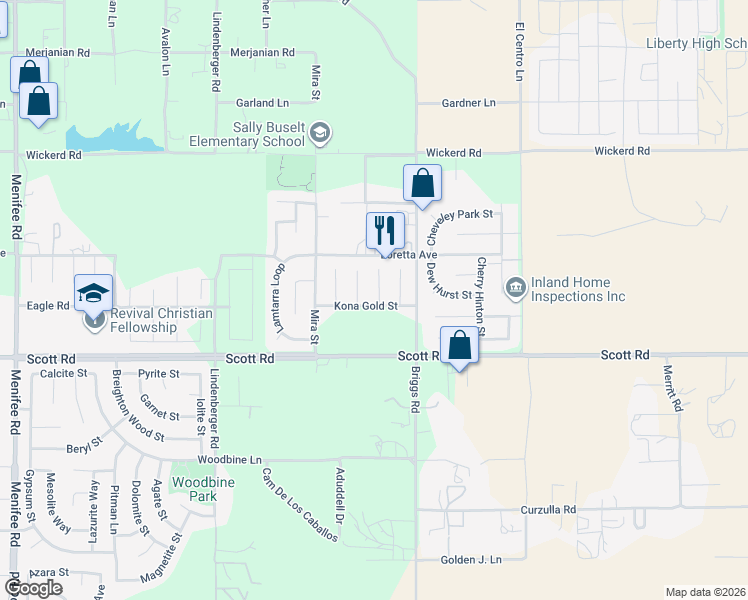 map of restaurants, bars, coffee shops, grocery stores, and more near 32863 Charismatic Circle in Menifee