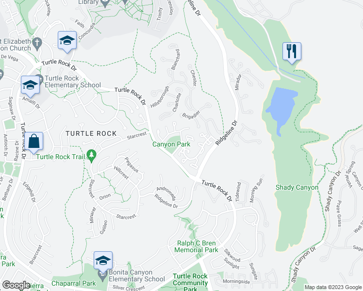 map of restaurants, bars, coffee shops, grocery stores, and more near 159 Canyon Park in Irvine