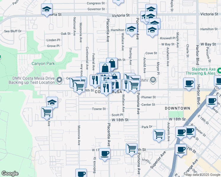 map of restaurants, bars, coffee shops, grocery stores, and more near 790 West 19th Street in Costa Mesa