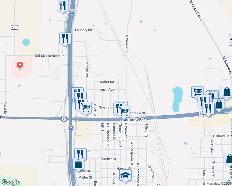 map of restaurants, bars, coffee shops, grocery stores, and more near 1818 North Throckmorton Street in Gainesville