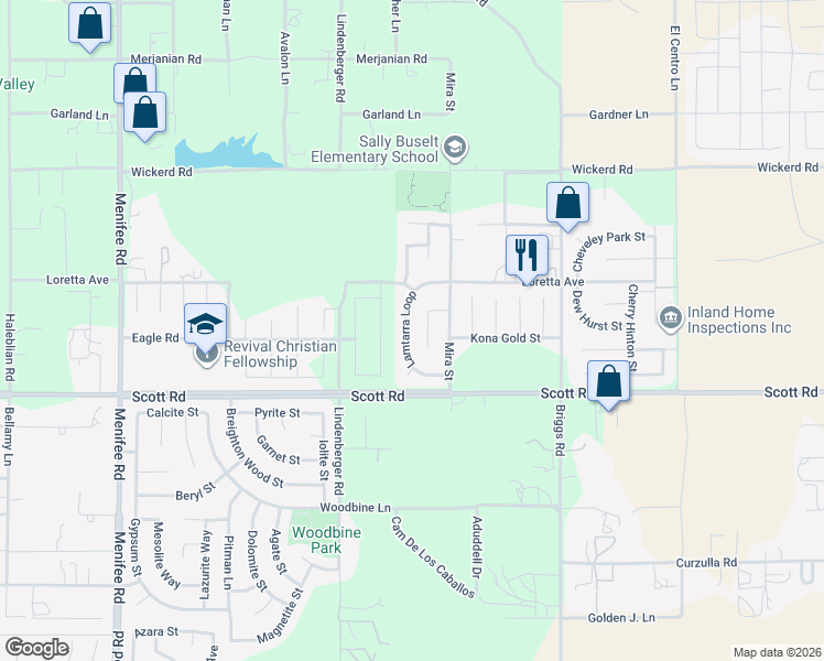 map of restaurants, bars, coffee shops, grocery stores, and more near 32870 Lamtarra Loop in Menifee