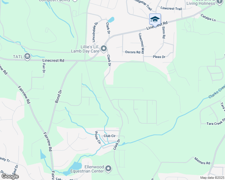 map of restaurants, bars, coffee shops, grocery stores, and more near 203 Leigh Drive in Ellenwood