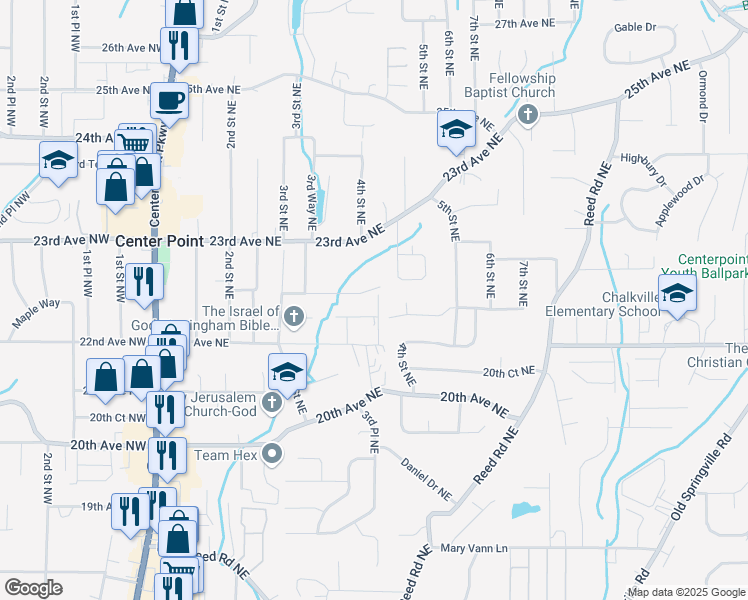 map of restaurants, bars, coffee shops, grocery stores, and more near 359 22nd Court Northeast in Center Point