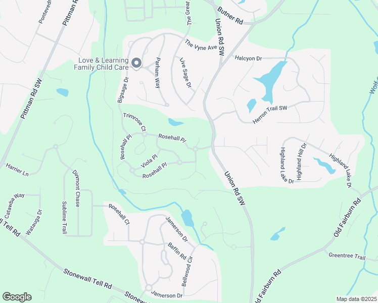 map of restaurants, bars, coffee shops, grocery stores, and more near 5427 Rosehall Place in Atlanta