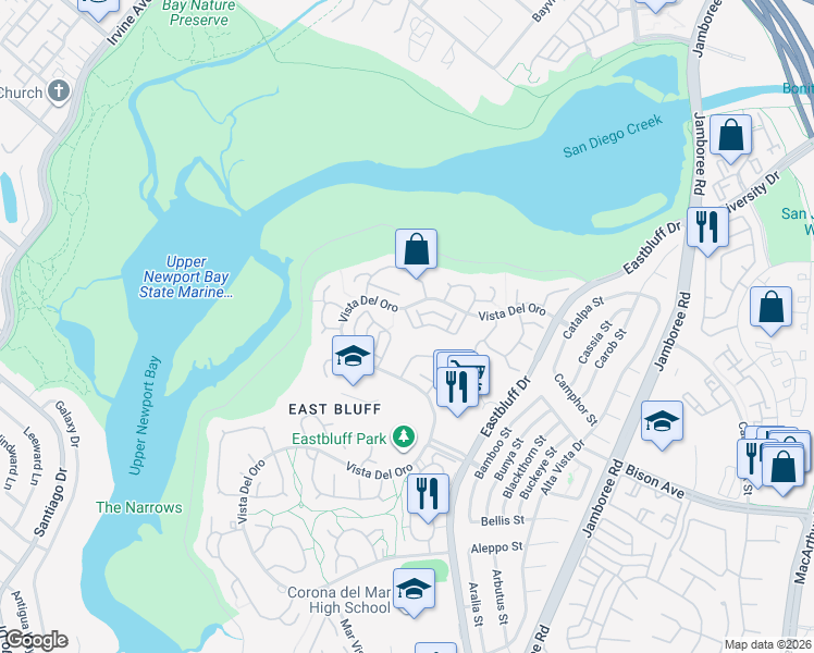 map of restaurants, bars, coffee shops, grocery stores, and more near 311 Vista Suerte in Newport Beach