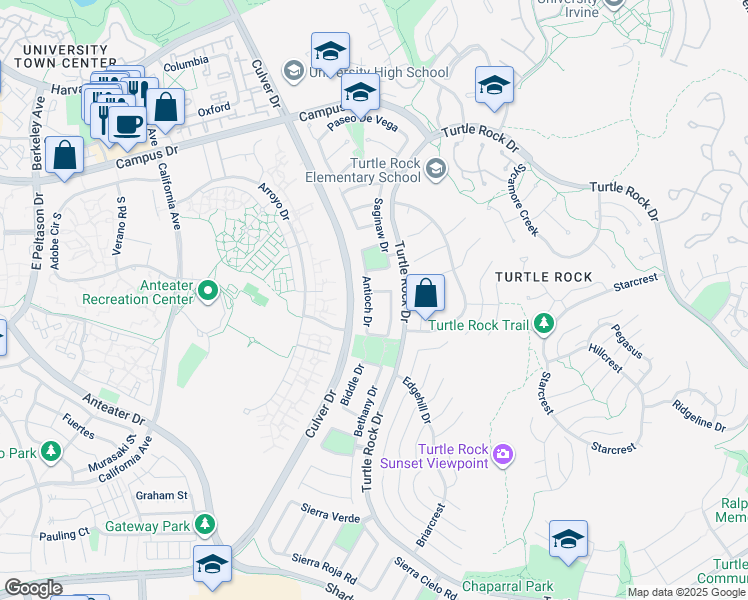 map of restaurants, bars, coffee shops, grocery stores, and more near 18972 Antioch Drive in Irvine