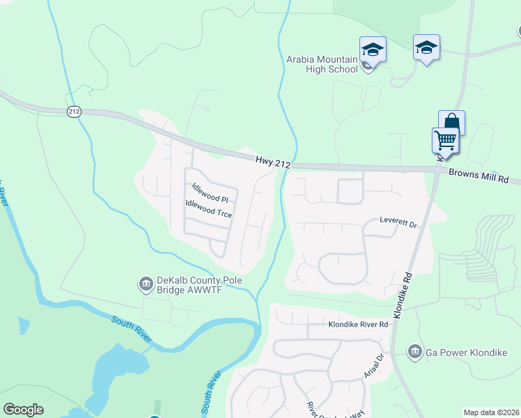 map of restaurants, bars, coffee shops, grocery stores, and more near 4558 Latchwood Drive in Stonecrest