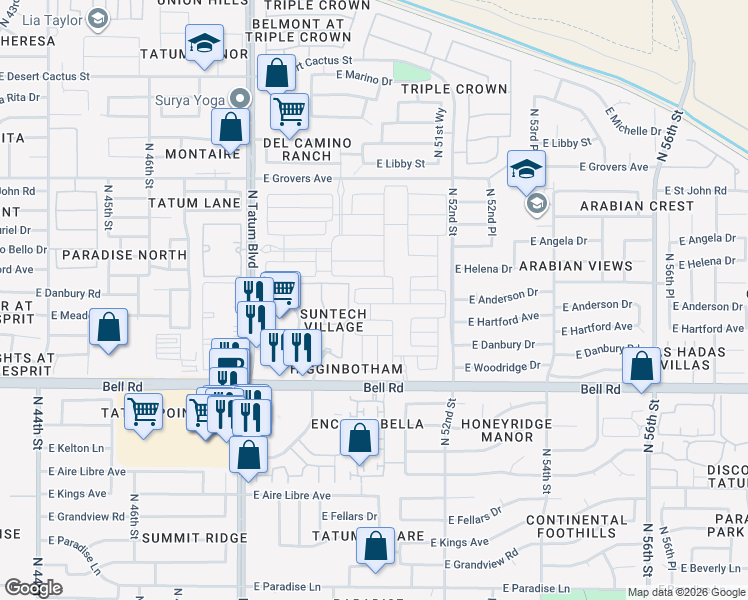 map of restaurants, bars, coffee shops, grocery stores, and more near Gallop Way in Scottsdale