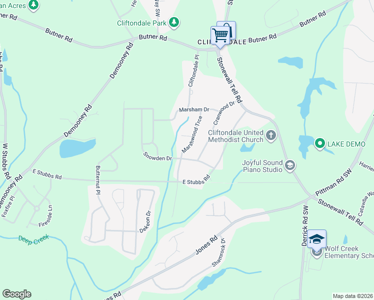 map of restaurants, bars, coffee shops, grocery stores, and more near 4108 Marshwood Trce in Atlanta