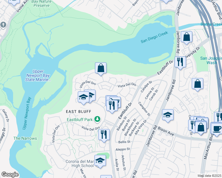 map of restaurants, bars, coffee shops, grocery stores, and more near 428 Vista Suerte in Newport Beach