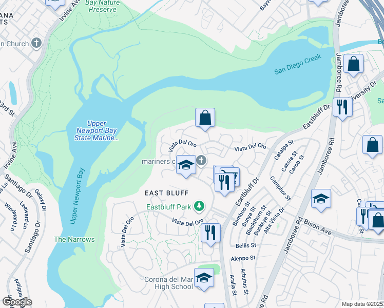 map of restaurants, bars, coffee shops, grocery stores, and more near 434 Vista Roma in Newport Beach